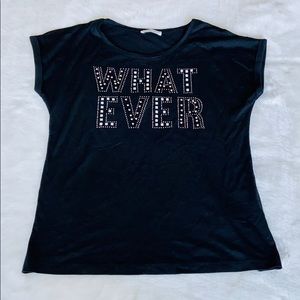 Black Tee with Beaded Jeweled Logo “Whatever”